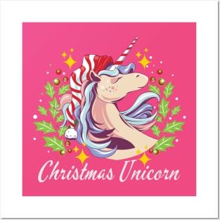 Cute Christmas Unicorn Posters and Art